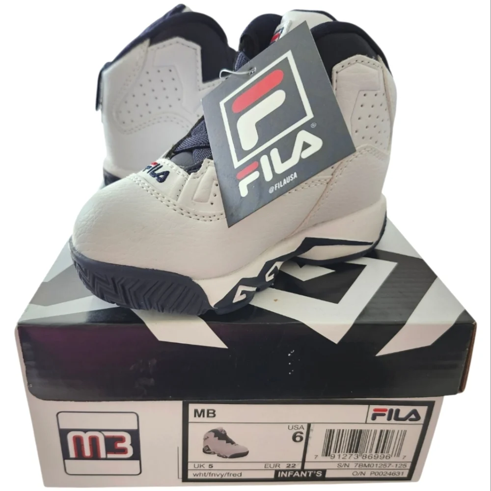 FILA MB 7BM01257-125 White/Navy/Red High Top Sneakers‎ Infant Size 6 NWT